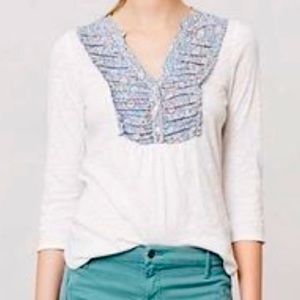 Anthropologie Deletta White Henley Shirt. Size S.